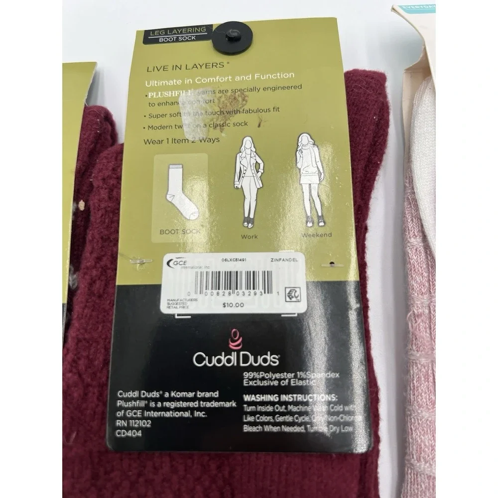 Cuddl Duds Womens Socks Lot‎ of 3 Plushfill Boot & Ankle Socks Size 4-10